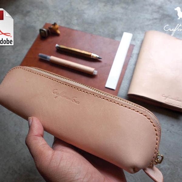 Patrón de bolso de cuero (archivos PDF): Bolso de cuero con cremallera para bolígrafo (con guía de instrucciones)