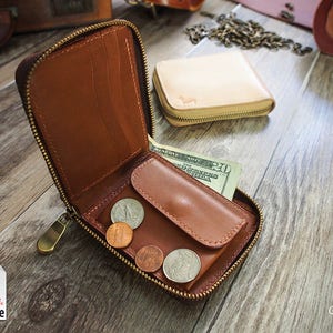 Patrón de billetera de cuero (archivos PDF): billetera corta con cremallera (con guía práctica)