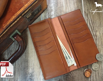 Leather Wallet Pattern (PDF Files): Long Leather Wallet 12 Cards Slot (with how to guide)