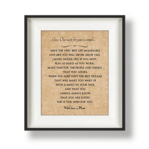 Graduation Gift for Him, Graduation Gift for Daughter, Personalized, College Graduation Gift, High School Grad, My Wish for You is Simple
