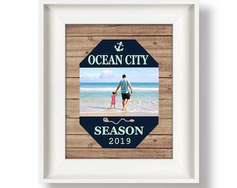 Avalon NJ - Sea Isle City - Beach House Gift - Ocean City, NJ - Cape May - Stone Harbor -  8 x 10 - Any Town Name - Navy & Green Photo Sign