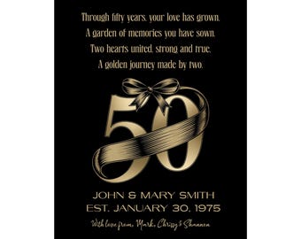 50th Wedding Anniversary Gifts, Golden Anniversary Gift for Parents, Golden Anniversary Poem, Anniversary Gift Quote,  Choice of Poem