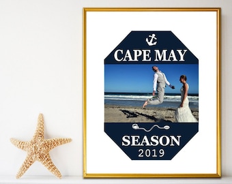 Beach House Wall Art - Sea Isle City - Ocean City, NJ - Cape May - Lavallette - Avalon NJ - 8 x 10 - Any Town Name - Navy & White Photo Sign
