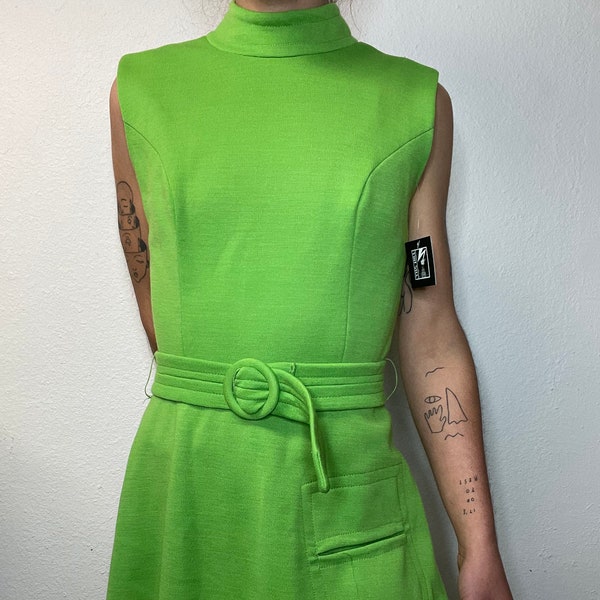 60s Jonathon Logan Green Mod Mini Dress