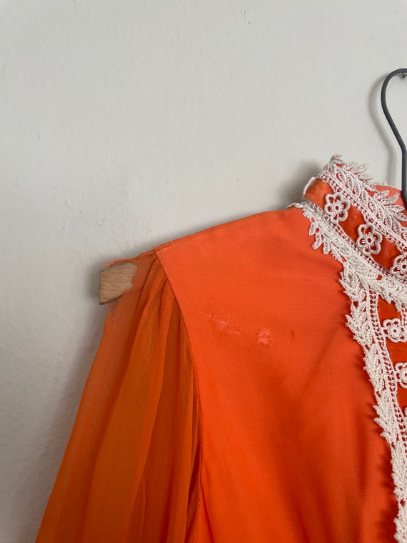60s Neusteters Long Sleeve Sheer Orange Maxi Dress - image 8