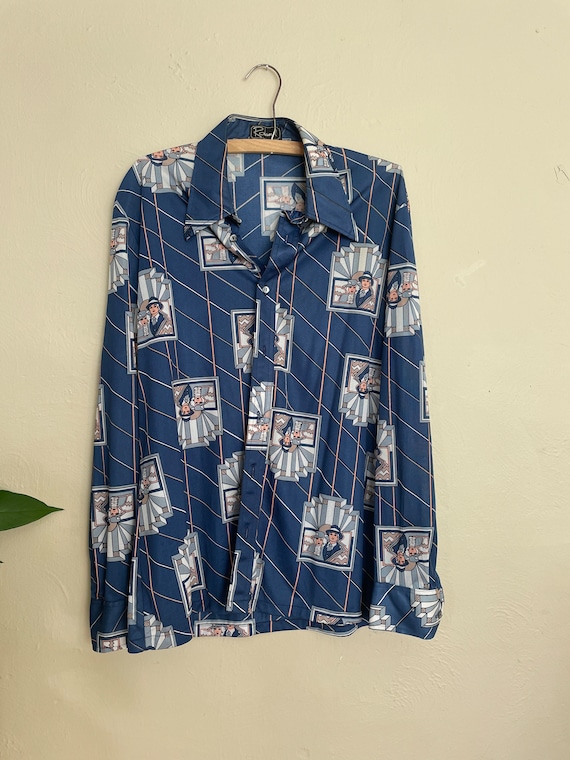 70s Roland Graphic Polyester Button Down