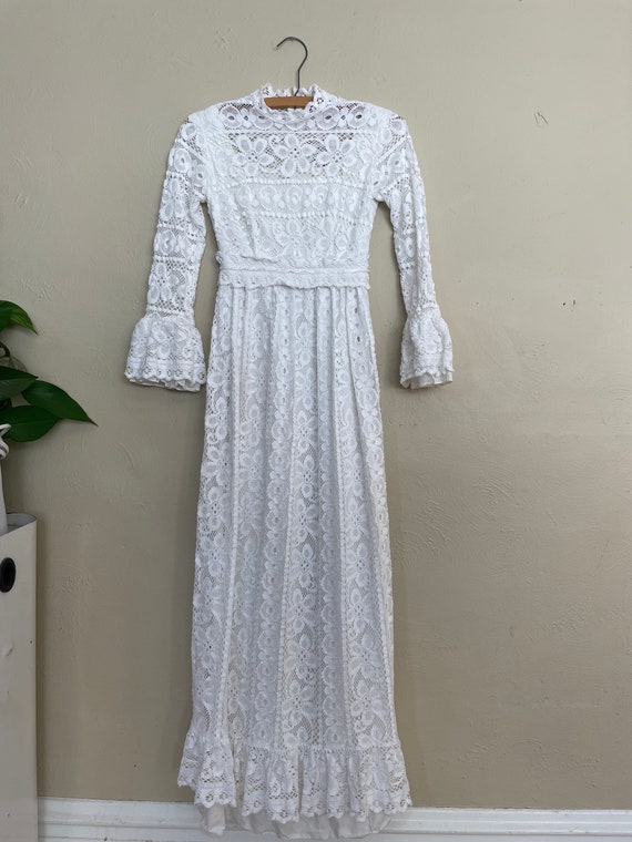 70s Floral Lace Maxi Dress