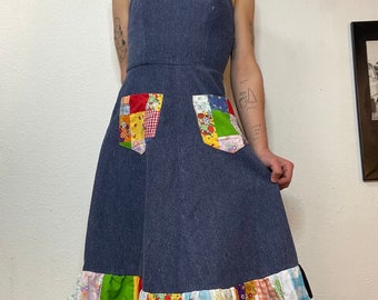 70s Handmade Denim Patchwork Dress