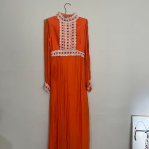 60s Neusteters Long Sleeve Sheer Orange Maxi Dress