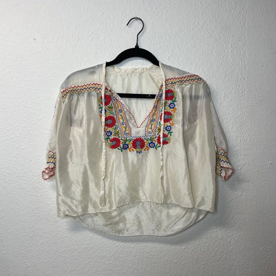 Vintage 30s Silk Embroidered Floral Blouse - image 2