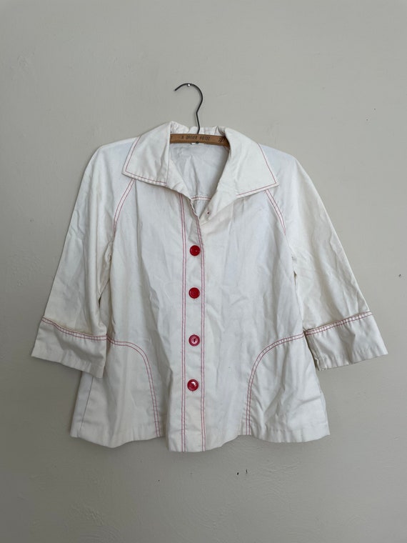 70s JC Penny Red and White Chore Coat - image 1