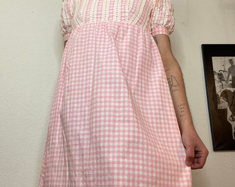 Vintage Handmade Pink Gingham Babydoll Maxi Dress