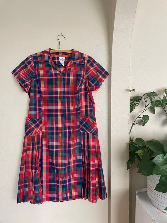 60s/70s Shaker Square Plaid Dress