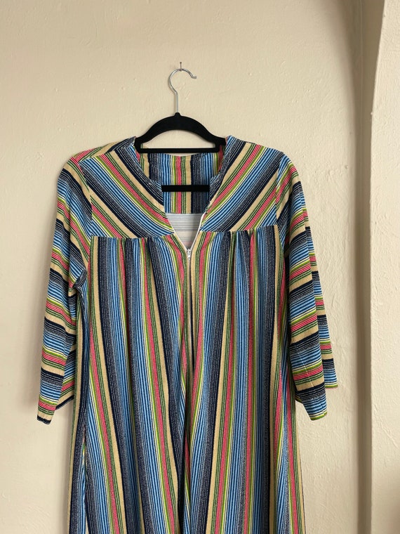 70s Rainbow Terrycloth Handmade House Dress