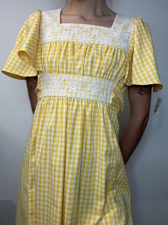 Vintage Handmade Yellow Gingham Maxi Dress