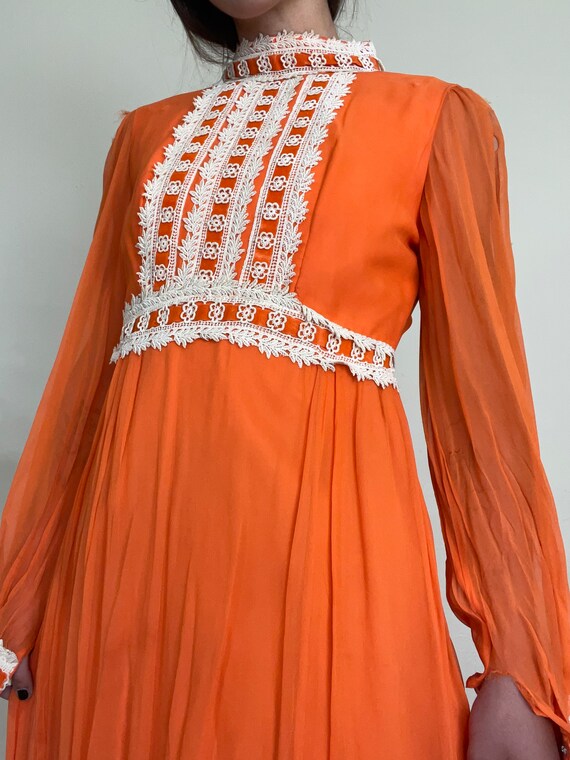 60s Neusteters Long Sleeve Sheer Orange Maxi Dress - image 2