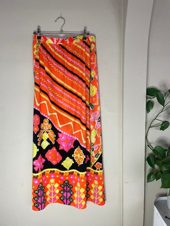 80s Funky Floral Maxi Print Skirt