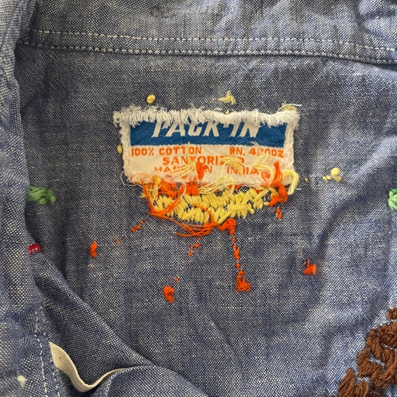 60s Pack-In Hand Embroidered Chambray Denim Shirt - image 5