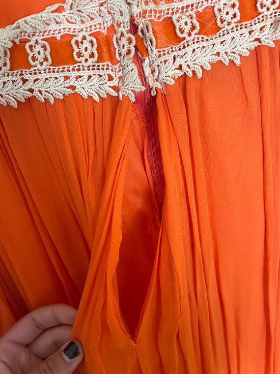 60s Neusteters Long Sleeve Sheer Orange Maxi Dress - image 10