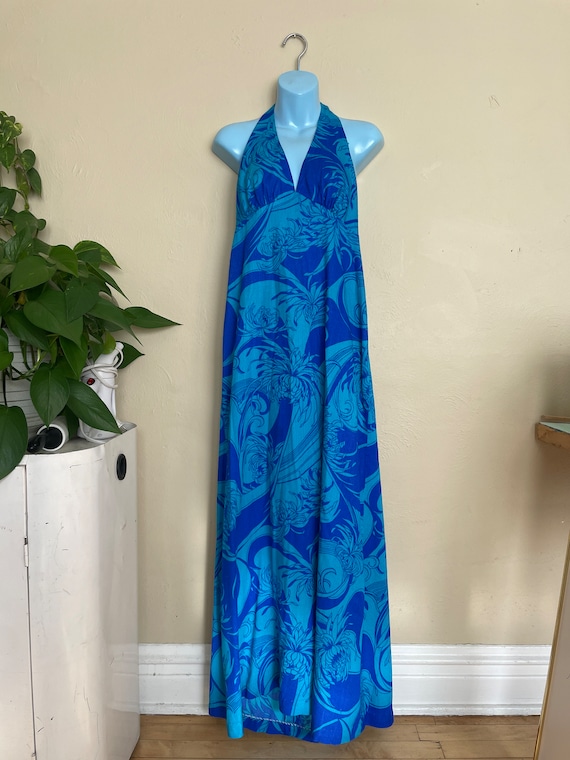 Vintage Hawaiian Floral Halter Maxi Dress - image 1