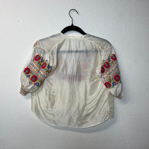 Vintage 30s Silk Embroidered Floral Blouse - image 3