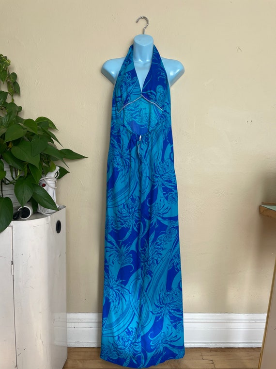 Vintage Hawaiian Floral Halter Maxi Dress - image 2