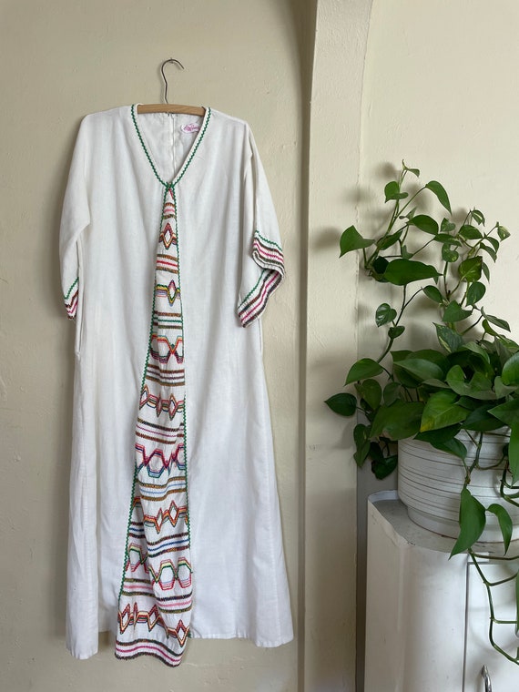 70s Evelyn Pearson Embroidered Muslin Dress