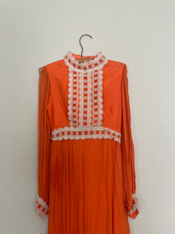 60s Neusteters Long Sleeve Sheer Orange Maxi Dress - image 3