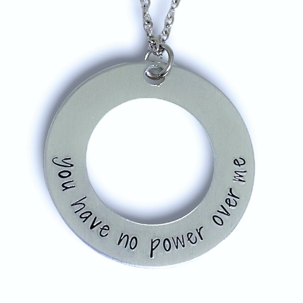 You Have No Power Over Me, Hand Stamped Necklace, 80s Pop Culture Necklace, Motivational Jewelry, Quote Necklace, Nostalgia, Washer Necklace