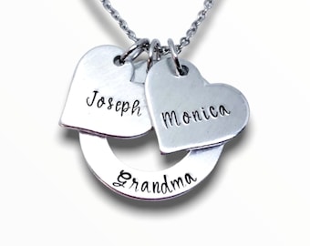Grandma Necklace, Nana Necklace, Mothers Necklace, Kids Names, Personalized, Hand Stamped, Mother's Day, Grandkids Necklace, Charm Necklace