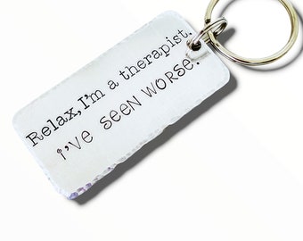 Hand Stamped Therapist Keychain, Counselor Gift, Mental Health