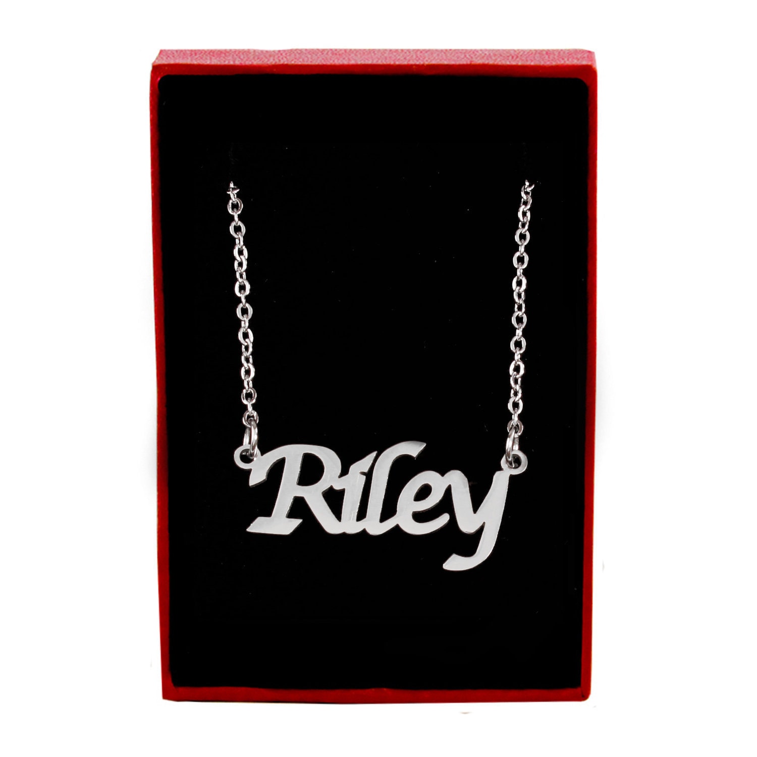 RILEY Silver Tone Name Necklace 