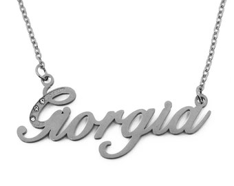 Giorgia - Name Necklace Italic - Personalized Jewellery - Gold, Silver Tone - Free Gift Box & Bag