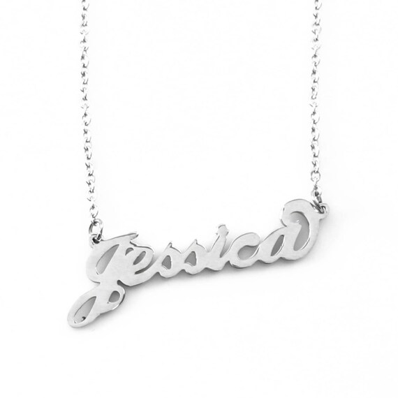 JESSICA Italic Silver Tone Name Necklace Personalized Jewelery