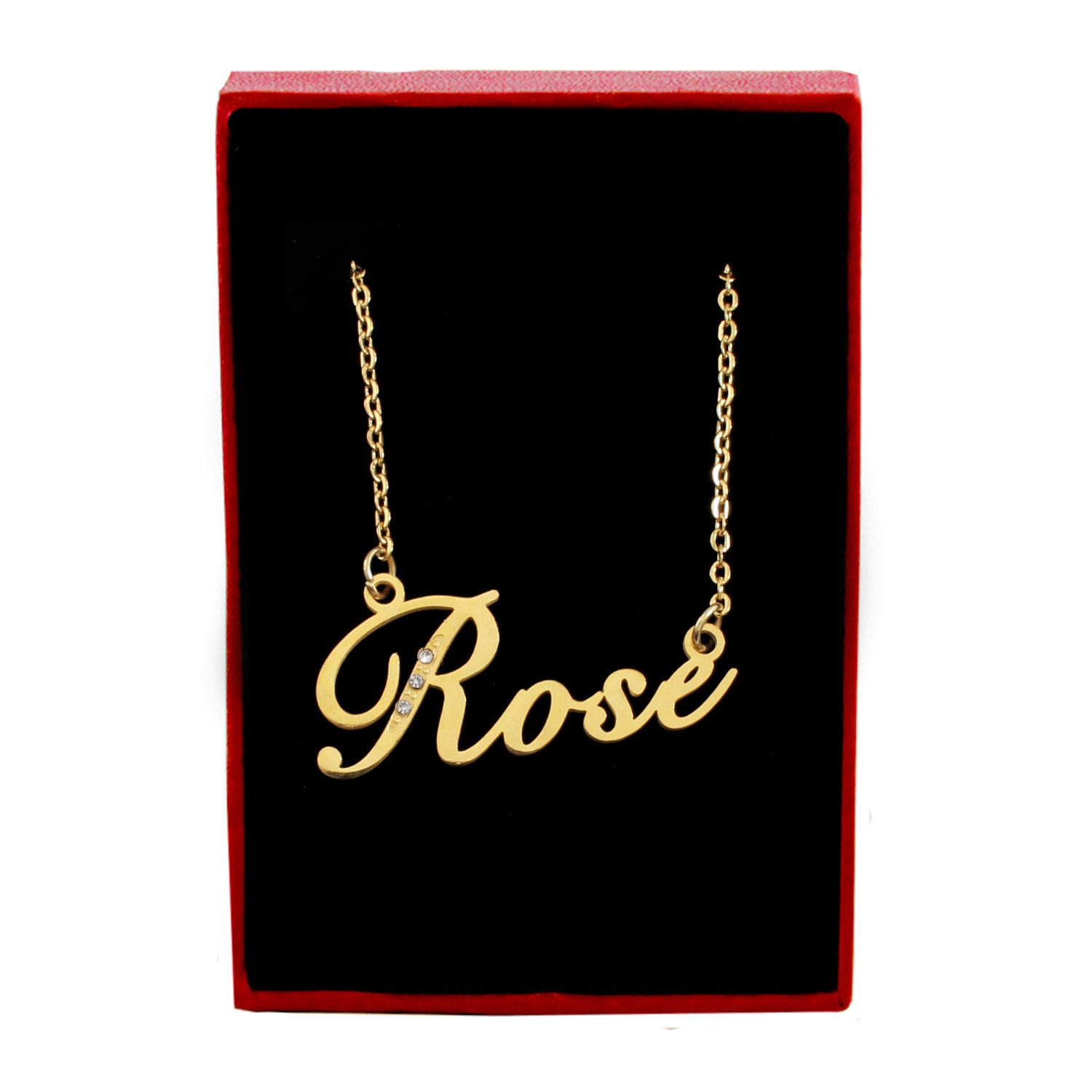 ROSE Gold Tone Name Necklace With Crystals Personalized Etsy