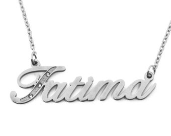 Fatima - Name Necklace Italic - Personalized Jewellery - Gold, Silver Tone - Free Gift Box & Bag