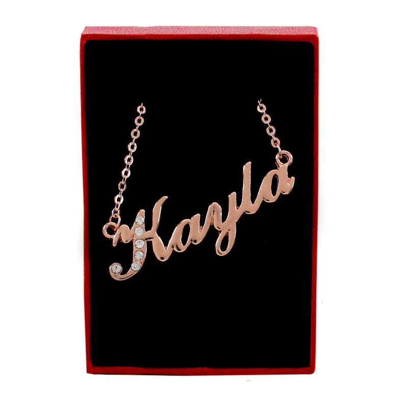 KAYLA 18K Rose Gold Plated Name Necklace With Swarovski Etsy UK