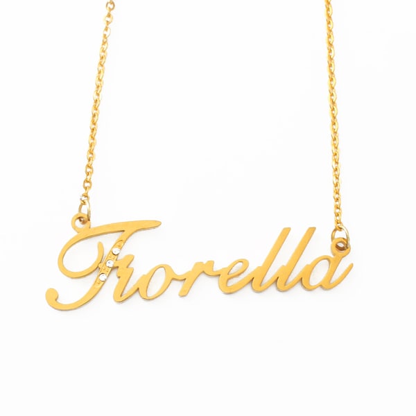 Fiorella - Gold Tone With Crystals Name Necklace For Women - Birthday Jewellery Christmas Anniversary Gifts - Free Gift Box & Bag Included