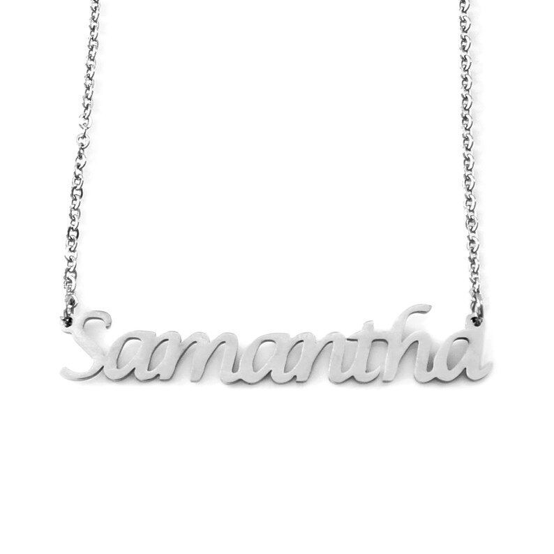 SAMANTHA Silver Tone Name Necklace Personalized Jewellery Free Gift Box ...