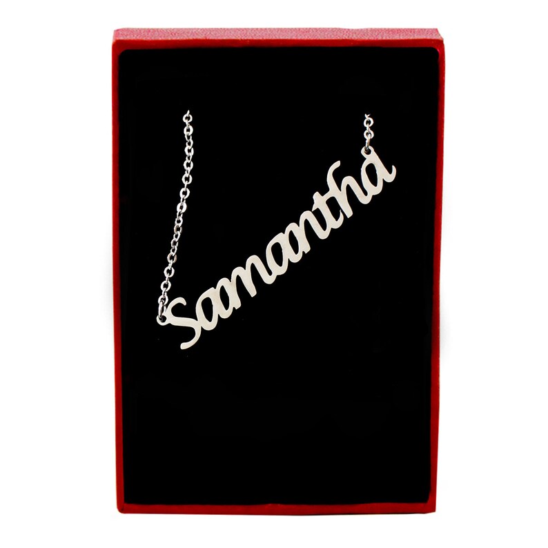 SAMANTHA Silver Tone Name Necklace Personalized Jewellery Free Gift Box