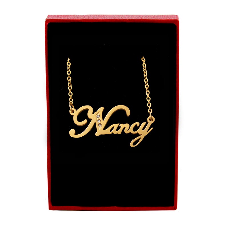 Nancy Gold Tone Name Necklace With Crystals Personalized - Etsy