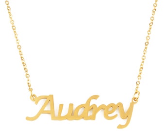 Audrey - Name Necklace 18ct Gold Plated - Free Gift Box & Bag - Christmas ,birthday ,wedding gifts made by kigu of London