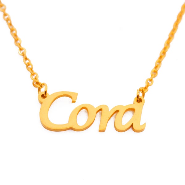 CORA - Collier de nom personnalisé - 18ct Rose Or/Or/Argent - Boîte cadeau gratuite - Sac - Collier de nom personnalisé - Cadeaux de Noel pour elle