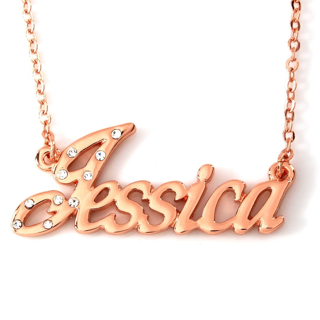 JESSICA 18K Rose Gold Plated Name Necklace With Cubic Zirconia Crystals Inc. Free Gift Box Bag Etsy Australia