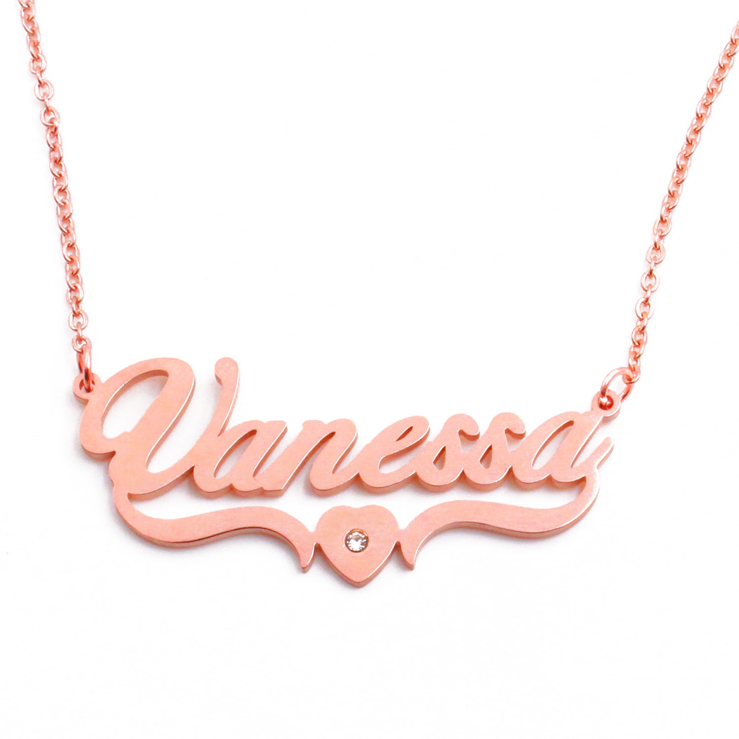 Name Necklace VANESSA Personalized Custom Made Heart Shaped 18ct