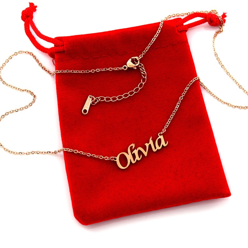 OLIVIA Name Necklace 18ct Rose Gold Plated Personalized Free Gift Box