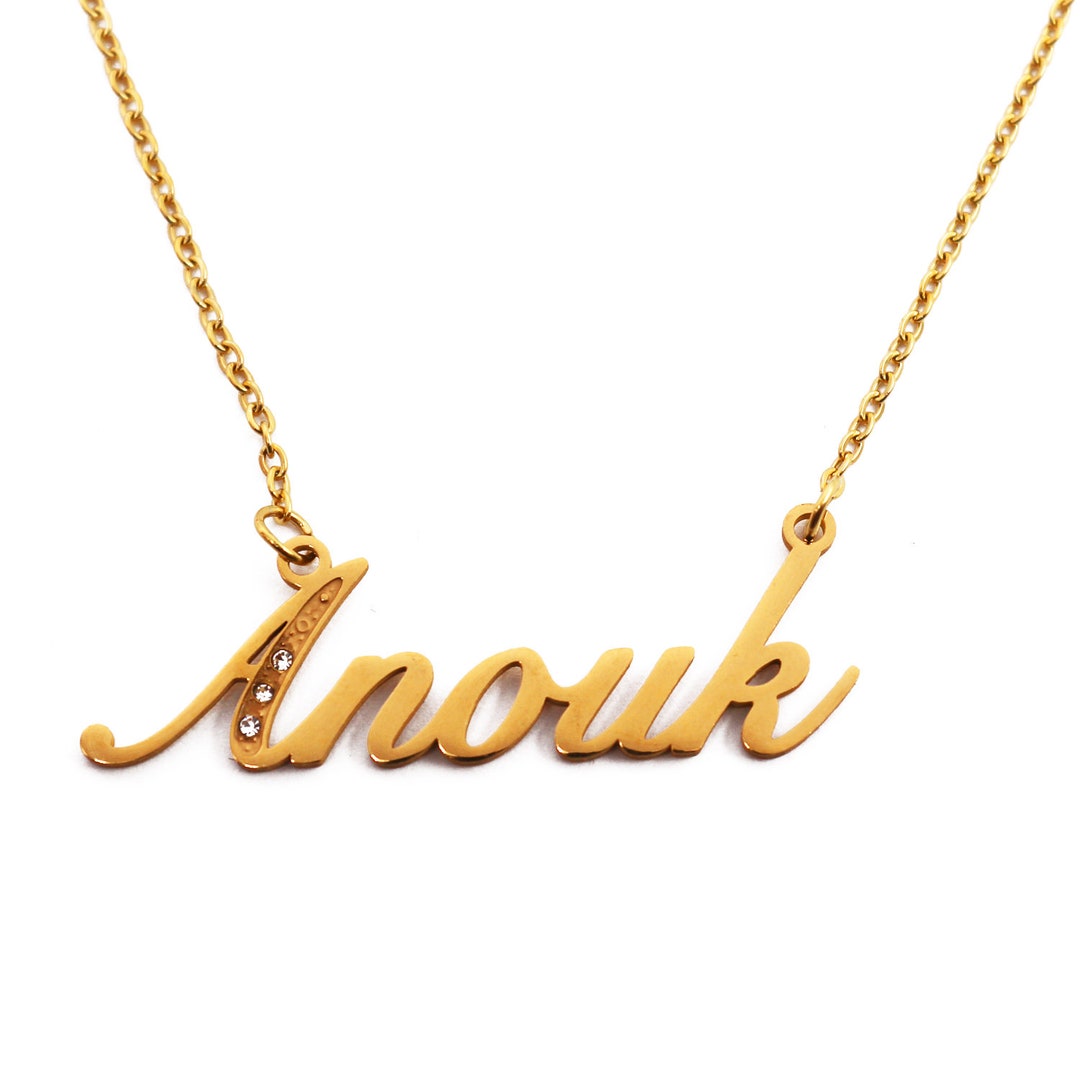 Anouk Name Necklace Italic Personalized Jewellery Gold Free Gift Box & Bag Etsy New Zealand