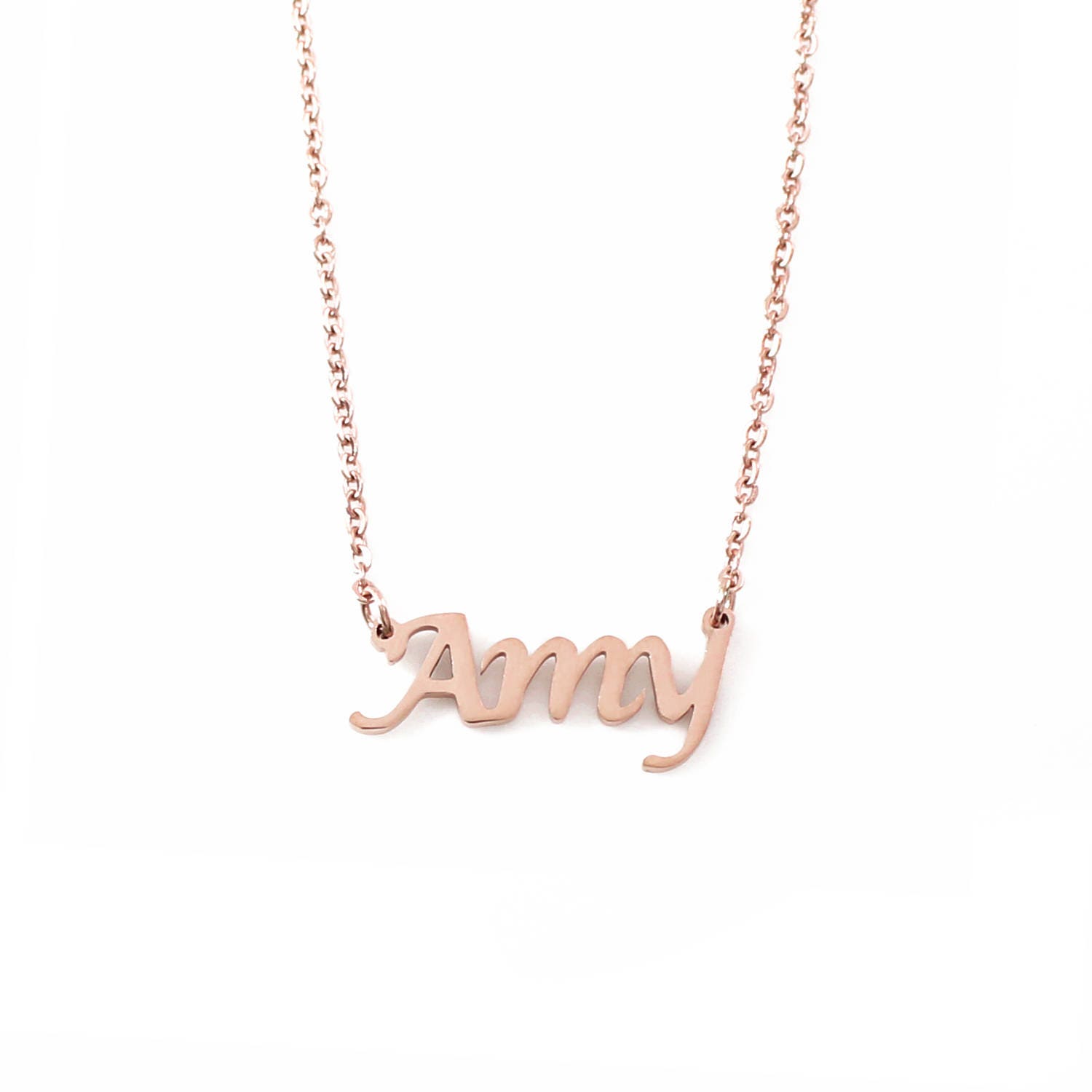 AMY Rose Gold Name Necklace Personalized Jewellery Free Gift Box & Bag