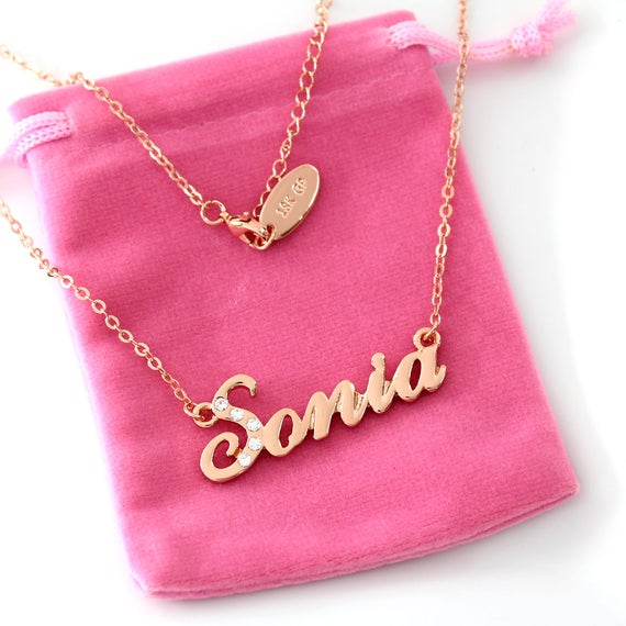 SONIA 18K Rose Gold Plated Name Necklace With Swarovski Elements