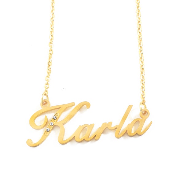 Gold Tone Crystal Name Necklace – Personalized Jewelry Gift